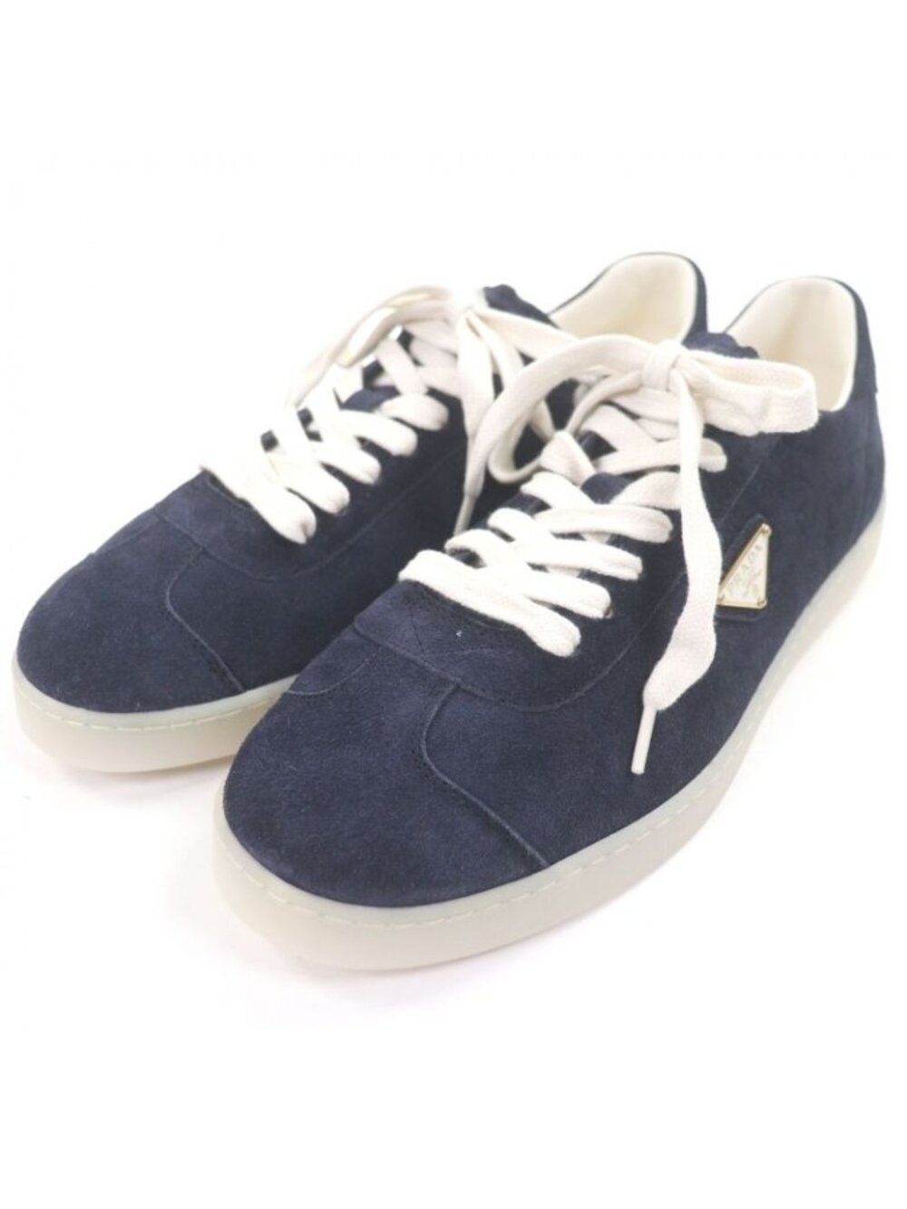 Prada Suede Leather Triangle Logo Plate Trocut Sneakers Navy
